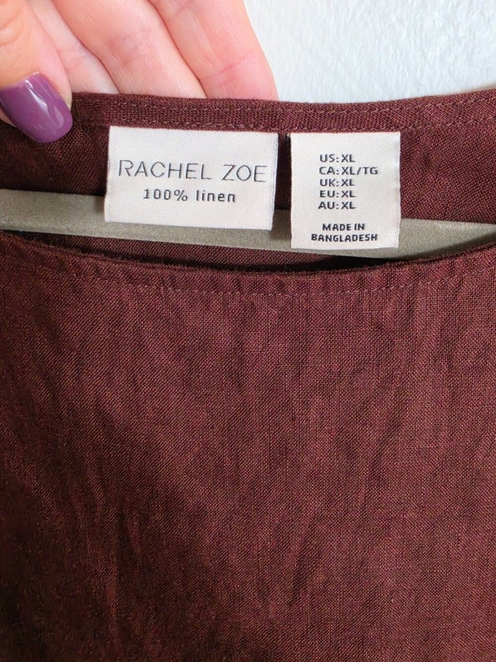 Rachel Zoe 100% Linen Burgundy Side Tie Tank Top XL Boho - Picture 2 of 5